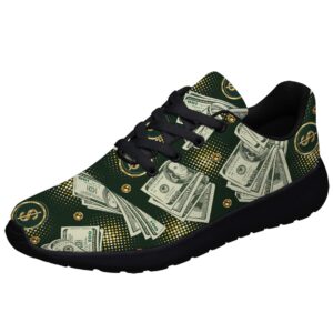 sonzj-ii money pattern fashion ultra lightweight running sneakers men women 100 dollar bill print walking tennis shoes black size 8