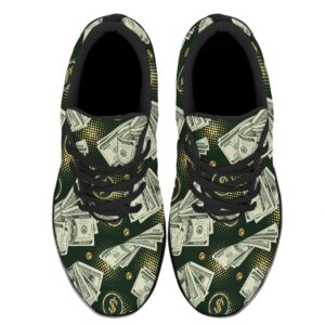 Sonzj-II Money Pattern Fashion Ultra Lightweight Running Sneakers Men Women 100 Dollar Bill Print Walking Tennis Shoes Black Size 8