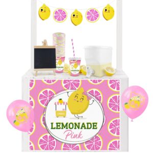 lemonade stand supplies, lemonade stand kit, includes 3.5l drink dispenser, lemonade cups, paper straws, garland, latex balloons, board, lemonade banner (stand not included)