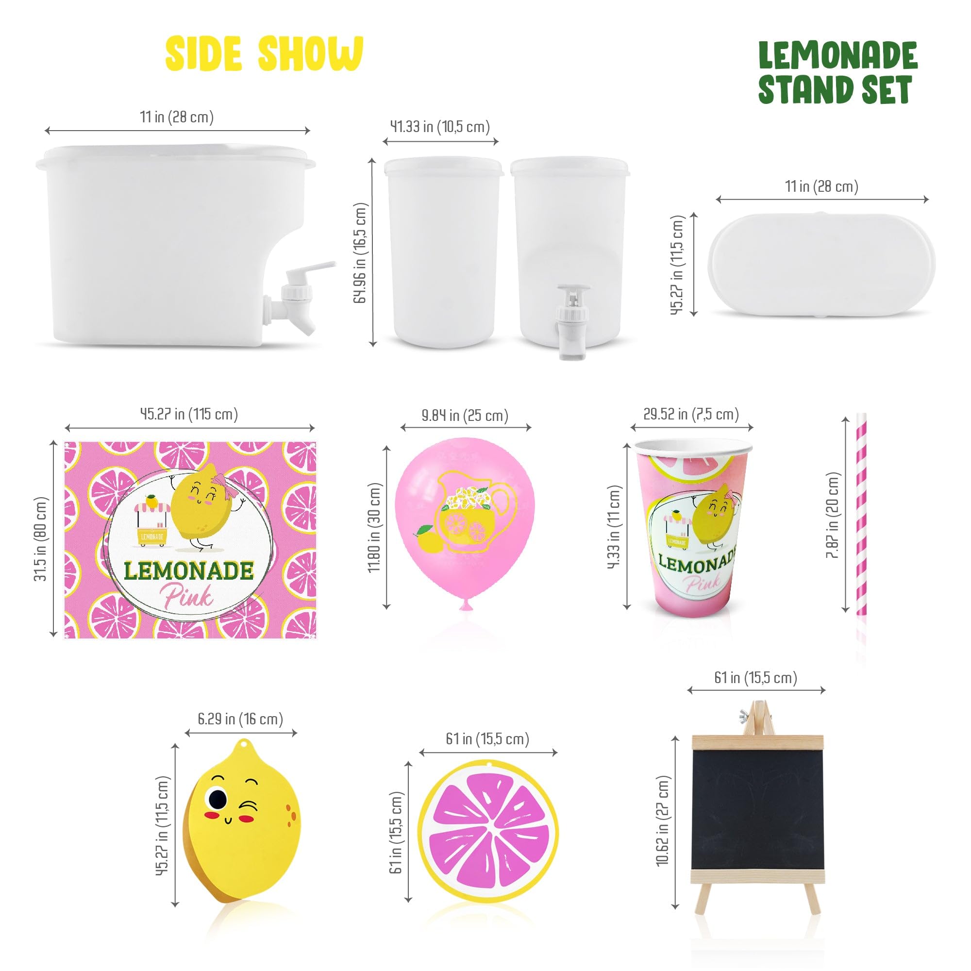 Lemonade Stand Supplies, Lemonade Stand Kit, Includes 3.5L Drink Dispenser, Lemonade Cups, Paper Straws, Garland, Latex Balloons, Board, Lemonade Banner (stand NOT included)