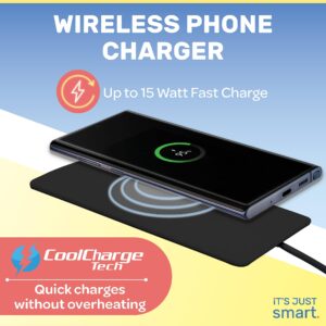 Ultra Slim Wireless Charging Pad for Phones by It’s Just Smart, Fast Charger for iPhone 15 14, Samsung S24 S23, Google Pixel 8 Pro, Android Phones, 15W Universal Qi Phone Charger