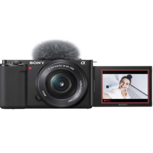 Sony ZV-E10 Mirrorless Camera with 16-50mm Lens, 128GB Memory,Microphone, 120LED Video Light, Tripod, Filters, Hood, Grip,Spare Battery & Charger, Video & Photo Editing Software Kit -Deluxe Bundle