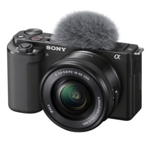 Sony ZV-E10 Mirrorless Camera with 16-50mm Lens, 128GB Memory,Microphone, 120LED Video Light, Tripod, Filters, Hood, Grip,Spare Battery & Charger, Video & Photo Editing Software Kit -Deluxe Bundle