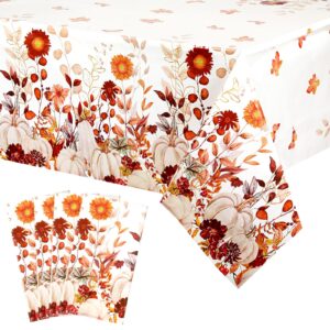 newwiee 4 pcs thanksgiving tablecloth fall pumpkin plastic tablecloths maple floral fall table cloth disposable rectangle fall plastic table cover for autumn harvest party, 54 x 108 inch