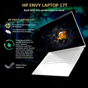 HP Envy 17T 2022 Laptop, i7-1260P 12th gen, 16GB RAM, 1 TB NVMe SSD, 17.3" FHD Touch, Thunderbolt 4, Win 11 PRO, WiFi 6E, B&O Audio, Intel Xe Graphics, Silver, 64GB Tech Warehouse Flashdrive