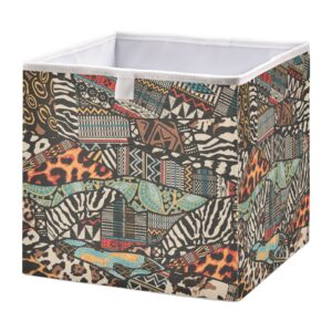 vnurnrn cube storage bins african pattern patchwork, collapsible storage box with support board, foldable fabric basket for shelf closet cabinet 11.02×11.02×11.02 in