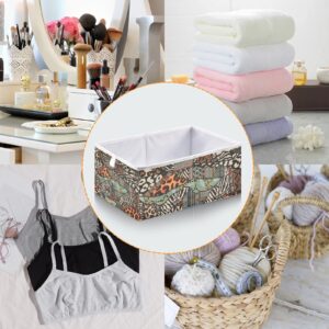 Vnurnrn Cube Storage Bins African Pattern Patchwork, Collapsible Storage Box with Support Board, Foldable Fabric Basket for Shelf Closet Cabinet 11.02×11.02×11.02 in