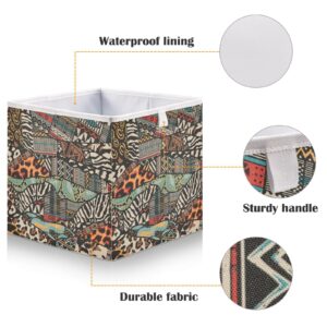 Vnurnrn Cube Storage Bins African Pattern Patchwork, Collapsible Storage Box with Support Board, Foldable Fabric Basket for Shelf Closet Cabinet 11.02×11.02×11.02 in