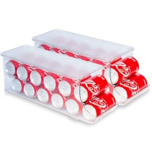 Soda Can Organizer with Lids, Stackable Soda Can Dispenser for Refrigerator, Clear Can Holder Organization and Storage Bins for Fridge, Freezer, Kitchen, Countertops, Pantry Organizer, Holds 12 Cans