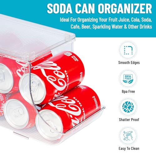 Soda Can Organizer with Lids, Stackable Soda Can Dispenser for Refrigerator, Clear Can Holder Organization and Storage Bins for Fridge, Freezer, Kitchen, Countertops, Pantry Organizer, Holds 12 Cans