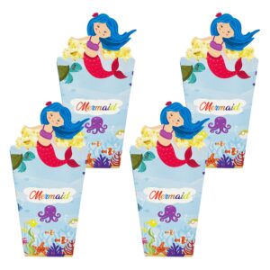 sumerk 12pcs mermaid popcorn boxes candy snacks containers for movie night, carnival, theater paper popcorn bags for children's baby girls birthday party decorations
