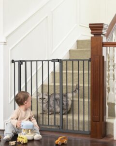innotruth 28.9-42.1" wide baby gate for stairs, 30" tall dog gates for doorways expandable one-hand open, easy walk through dual lock metal pet gates for dogs, black-family & mom's choice award winner