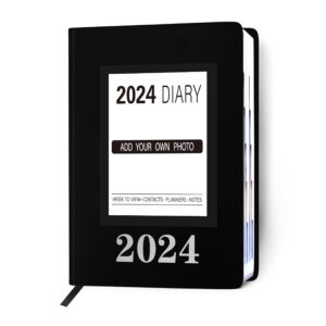 holoary 2024 diary, daily planner, january 2024 - december 2024 with 12 monthly tabs, 5.7’’×8.3’’ appointment notebook with calendar, inner pocket and sticker (black)