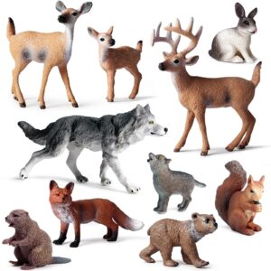 scahow 10pcs forest animal toys figures, realistic woodland creatures figurines, plastic animals miniature toys cake topper