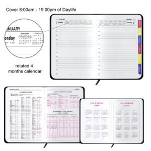 Holoary 2024 Diary, Daily Planner, January 2024 - December 2024 with 12 Monthly Tabs, 5.7’’×8.3’’ Appointment Notebook with Calendar, Inner Pocket and Sticker (Black)