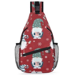 pardick sling bag for women men,christmas mini crossbody backpack gnome and snowflakes shoulder bag chest sling backpack anti thief chest bag for travel,hiking,cycling,camping
