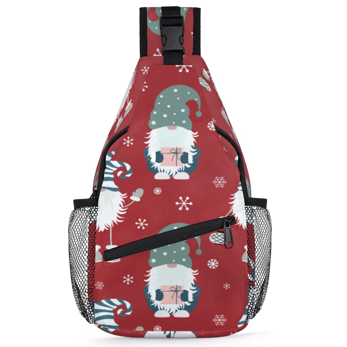 Pardick Sling Bag for Women Men,Christmas Mini Crossbody Backpack Gnome and Snowflakes Shoulder Bag Chest Sling Backpack Anti Thief Chest Bag for Travel,Hiking,Cycling,Camping