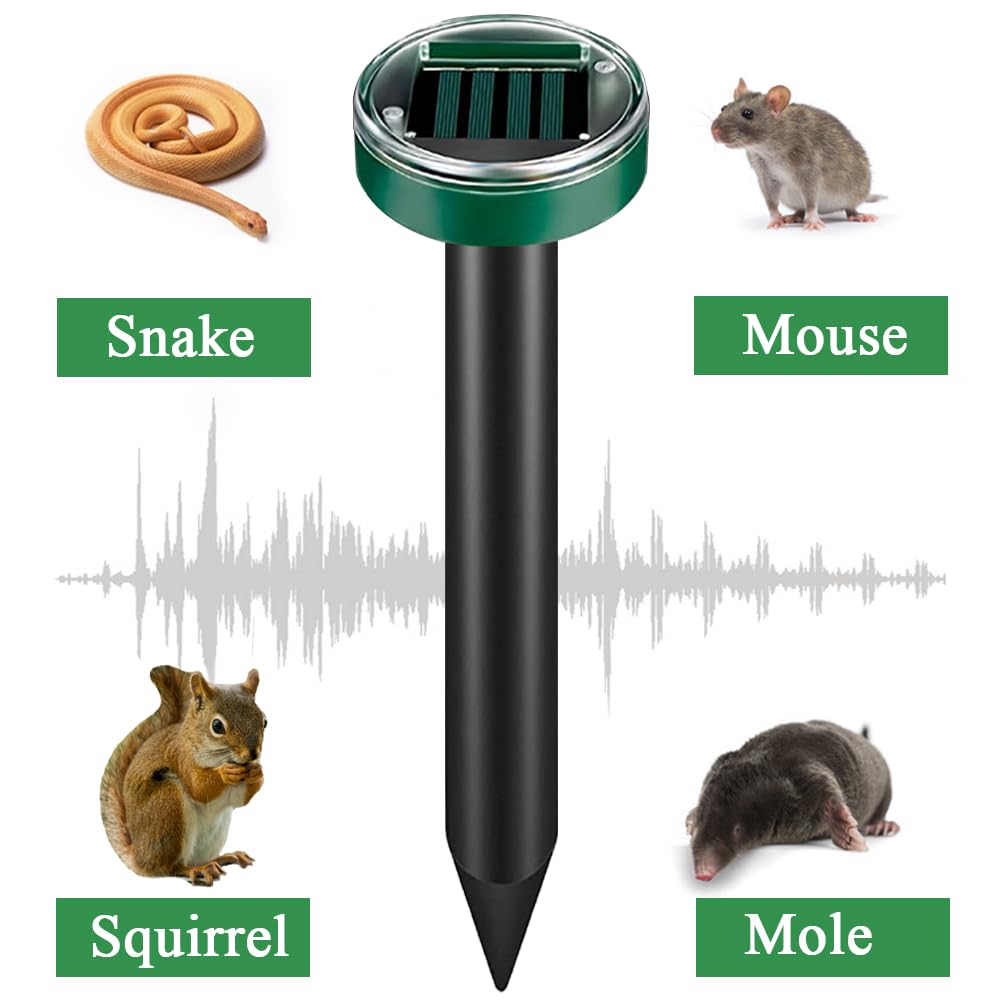 Mole Repellent Solar Powered Snake Repellent 10 Pack Sonic Mole Deterrent Pest Control Rodent Repeller Chaser Gopher Vole Squirrel Trap, Ultrasonic Repellant Spikes Killer for Lawns Yard and Garden