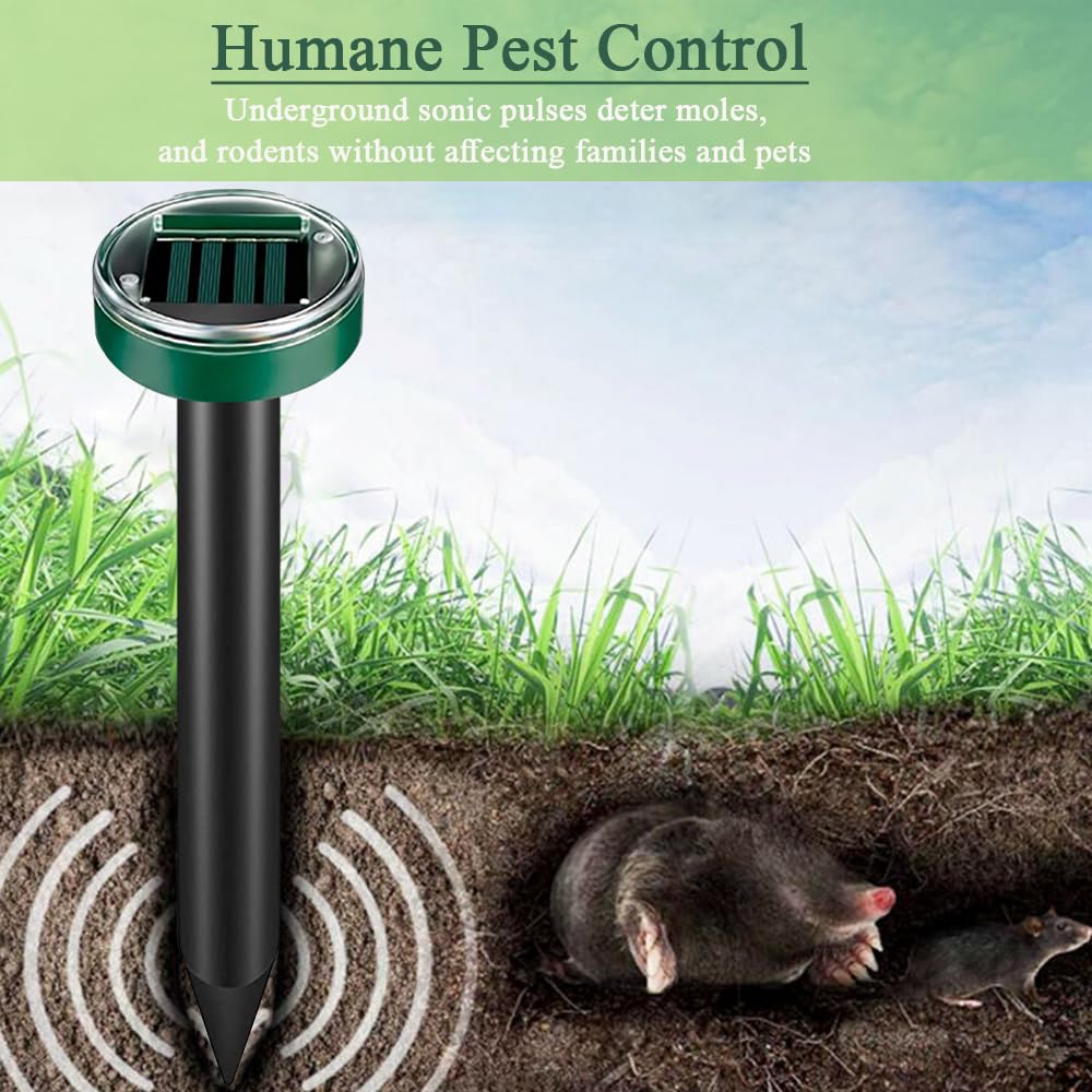 Mole Repellent Solar Powered Snake Repellent 10 Pack Sonic Mole Deterrent Pest Control Rodent Repeller Chaser Gopher Vole Squirrel Trap, Ultrasonic Repellant Spikes Killer for Lawns Yard and Garden