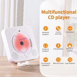 Yintiny Rechargeable Cute CD Player with Blutooth 5.0, Portable Music Player for Home Decor, Remote Control, Support AUX in Cable&USB, HiFi Bluetooth Player