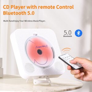 Yintiny Rechargeable Cute CD Player with Blutooth 5.0, Portable Music Player for Home Decor, Remote Control, Support AUX in Cable&USB, HiFi Bluetooth Player