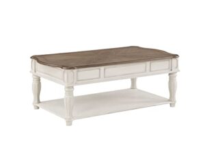 acme florian wooden coffee table with lift top in oak and antique white