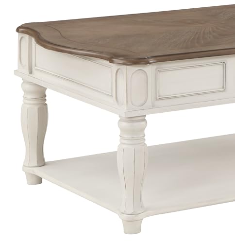 Acme Florian Wooden Coffee Table with Lift Top in Oak and Antique White