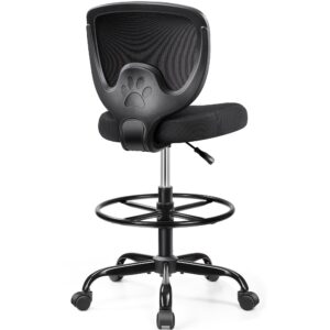 primy office drafting chair, ergonomic tall desk chair with adjustable height and footrest ring, armless mid-back standing computer chair executive rolling breathable mesh chair for art home office