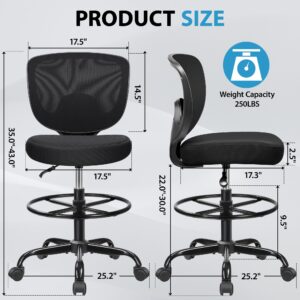 Primy Office Drafting Chair, Ergonomic Tall Desk Chair with Adjustable Height and Footrest Ring, Armless Mid-Back Standing Computer Chair Executive Rolling Breathable Mesh Chair for Art Home Office