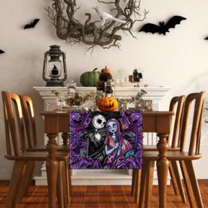 Rvsticty Linen Halloween Table Runner Halloween Gothic Skull Tablecloth Day of The Dead Roses Skull Decor Halloween Decorations and Supplies for Home Kitchen Table-13×72’’