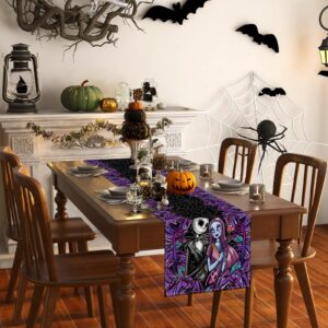 Rvsticty Linen Halloween Table Runner Halloween Gothic Skull Tablecloth Day of The Dead Roses Skull Decor Halloween Decorations and Supplies for Home Kitchen Table-13×72’’