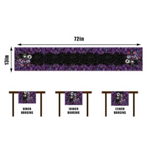 Rvsticty Linen Halloween Table Runner Halloween Gothic Skull Tablecloth Day of The Dead Roses Skull Decor Halloween Decorations and Supplies for Home Kitchen Table-13×72’’