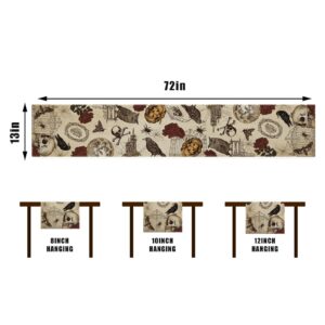 Rvsticty Linen Retro Halloween Table Runner Halloween Gothic Skull Tablecloth Day of The Dead Roses Skull Decor Halloween Decorations and Supplies for Home Kitchen Table-13×72’’