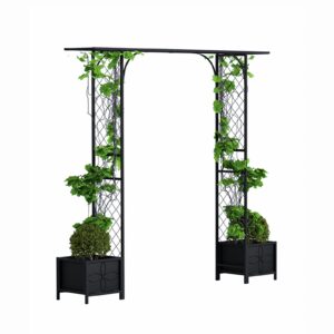zhongma metal garden arbor with planters, 83.5'' high x 90.5'' wide, outdoor arch for climbing plant, decorations pergola with plant baskets …