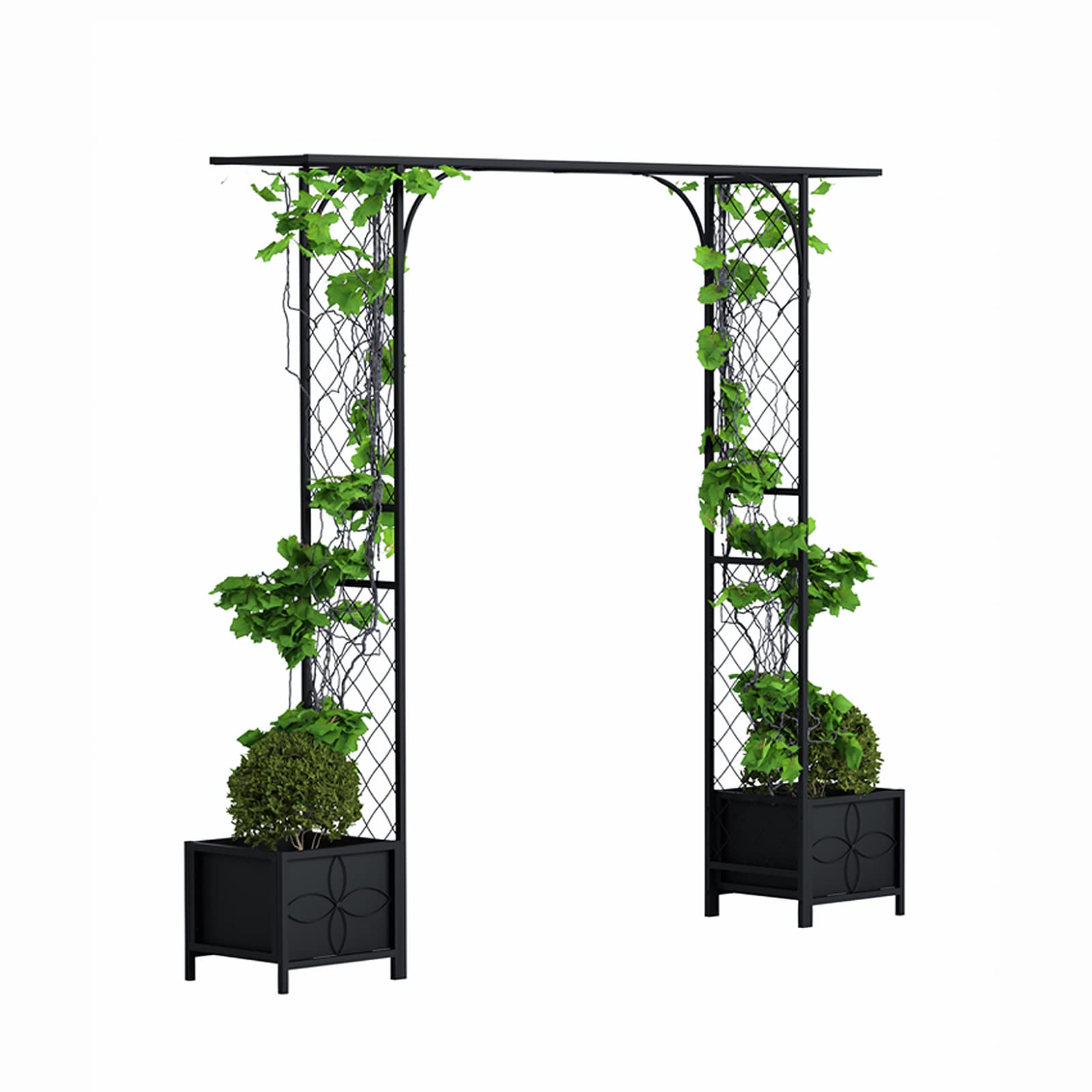 Zhongma Metal Garden Arbor with Planters, 83.5'' High x 90.5'' Wide, Outdoor Arch for Climbing Plant, Decorations Pergola with Plant Baskets …