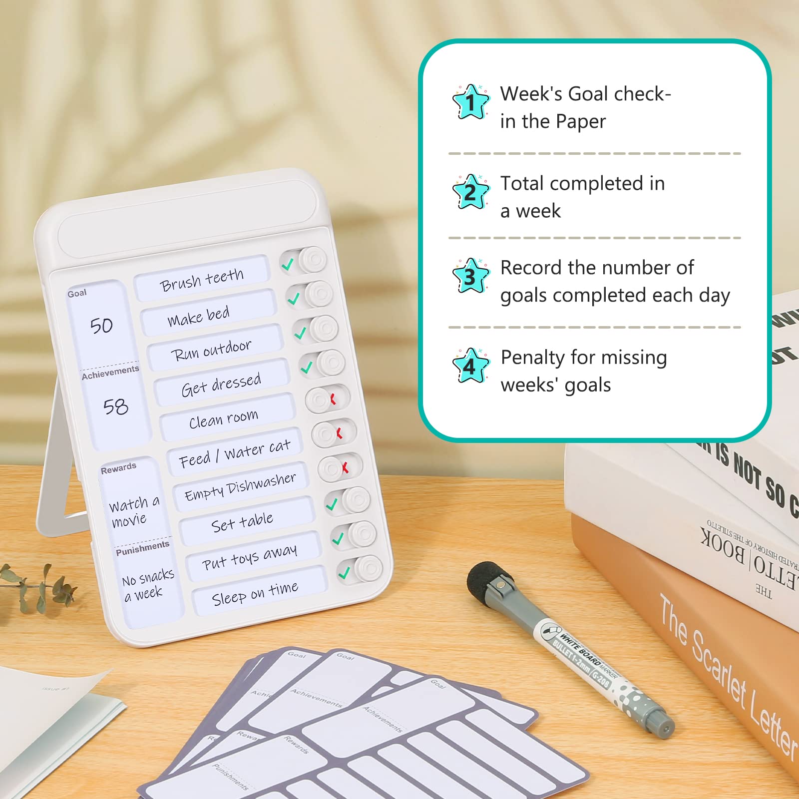 Dry Erase Chore Chart for Kids to Do List Magnetic Checklist Board Reusable RV Daily Routine Schedule Planning Boards with Blank Checklist Cardstock for Habit Tracker or Daily and Weekly Planner