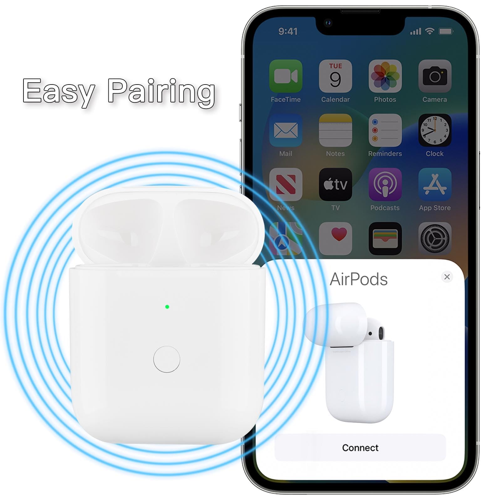 OLEBAND Replacement Airpods 2 and 1 Charging Case,Easy to Pair Your Air pods 1st and 2nd Generation Earbuds with Pairing Button,Support Wired and Wireless Charging,iPods Gen 2 and 1,1 Year Warranty