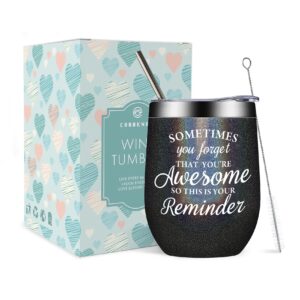 caraknots inspirational gifts for women birthday gifts for friends daughter teacher sometimes you forget you're awesome black wine tumbler thank you gifts for christmas graduation thanksgiving day