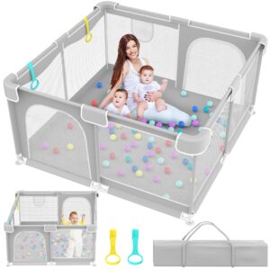 baby playpen, playpen for babies with breathable mesh and zipper gates, indoor & outdoor play pens for kids activity center with anti-slip base, sturdy safety playpen, kid's fence for infants