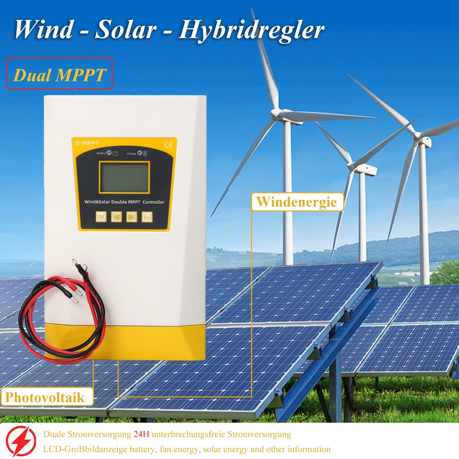 8000w Dual MPPT Wind Solar Hybrid Controller,24V/48V 0~4000W Wind 0~4000W Solar Wind Solar Hybrid Controller Version Charge Lithium & Lead Acid Gel Battery, For Home Use ( Color : 4000w , Size : 12V/2