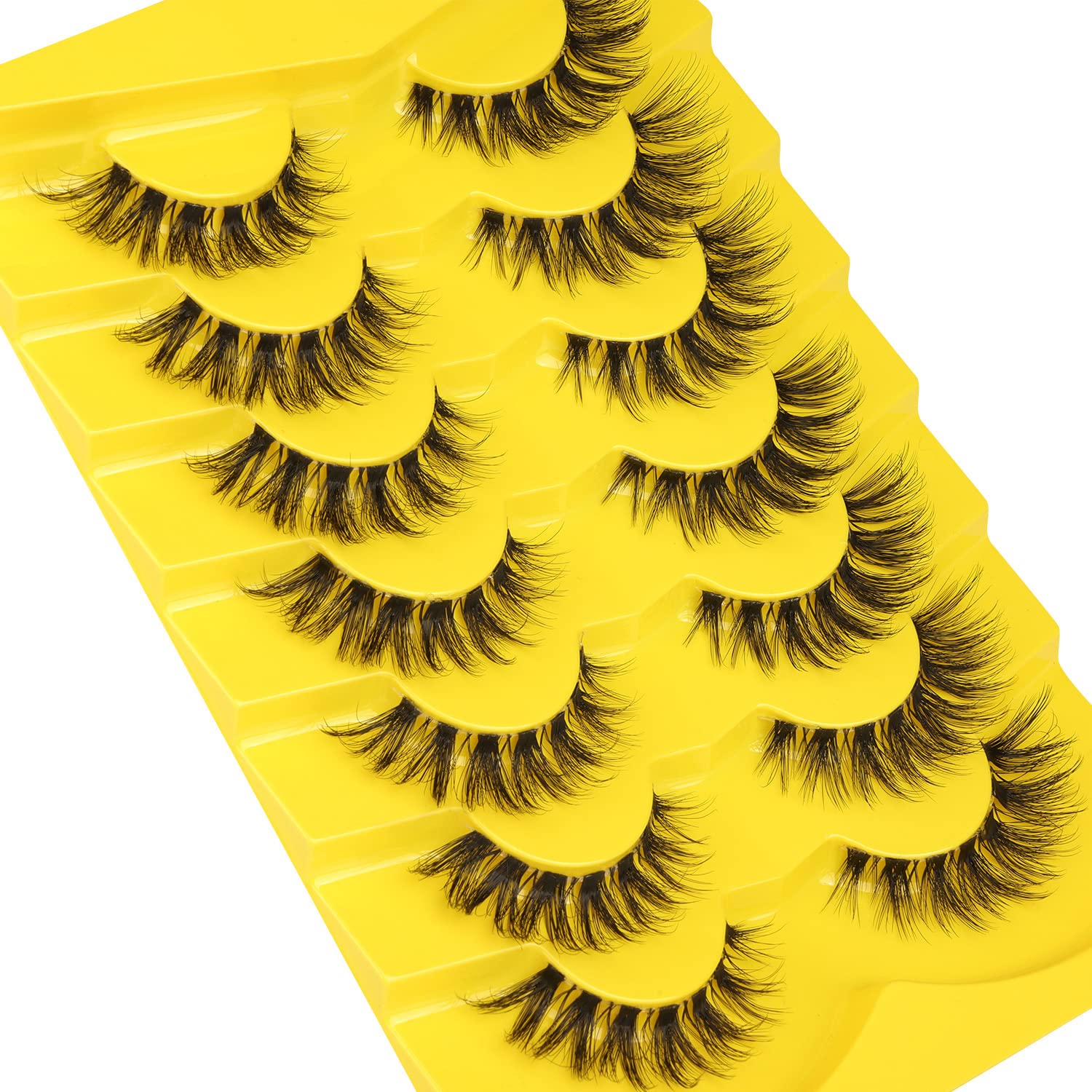 Lashes Natural Look False Eyelashes Clear Band Wispy Faux Mink Eyelashes Fluffy Short Natural False Lashes Cat Eye Strip Lashes That Look Like Extenison D Curl Lashes Pack 7 Pairs