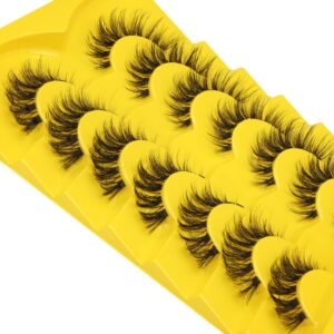 Lashes Natural Look False Eyelashes Clear Band Wispy Faux Mink Eyelashes Fluffy Short Natural False Lashes Cat Eye Strip Lashes That Look Like Extenison D Curl Lashes Pack 7 Pairs