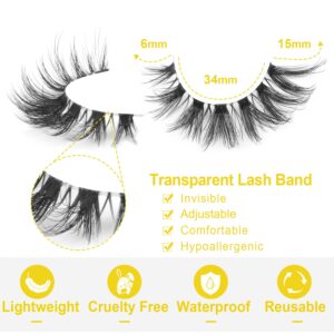 Lashes Natural Look False Eyelashes Clear Band Wispy Faux Mink Eyelashes Fluffy Short Natural False Lashes Cat Eye Strip Lashes That Look Like Extenison D Curl Lashes Pack 7 Pairs