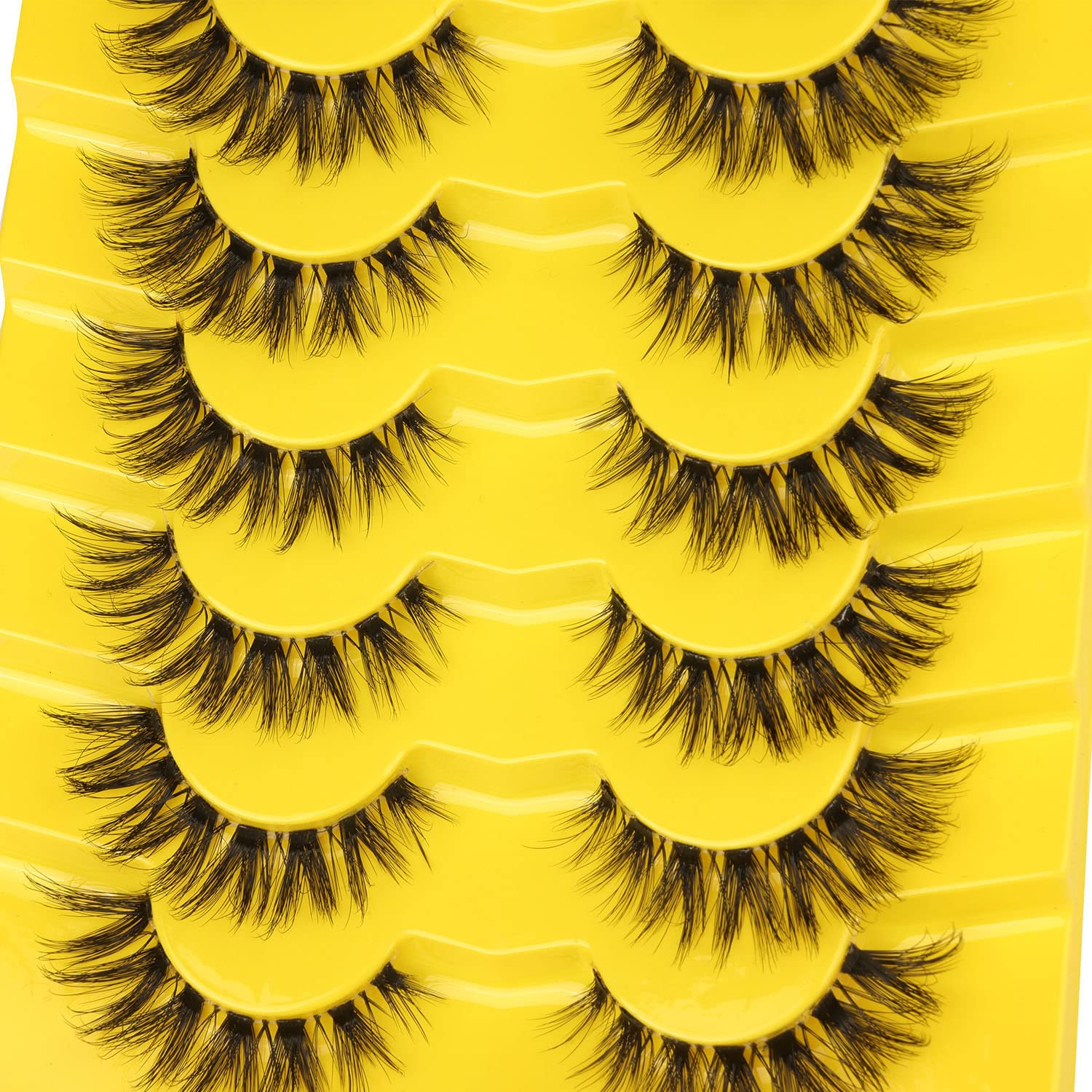 Lashes Natural Look False Eyelashes Clear Band Wispy Faux Mink Eyelashes Fluffy Short Natural False Lashes Cat Eye Strip Lashes That Look Like Extenison D Curl Lashes Pack 7 Pairs