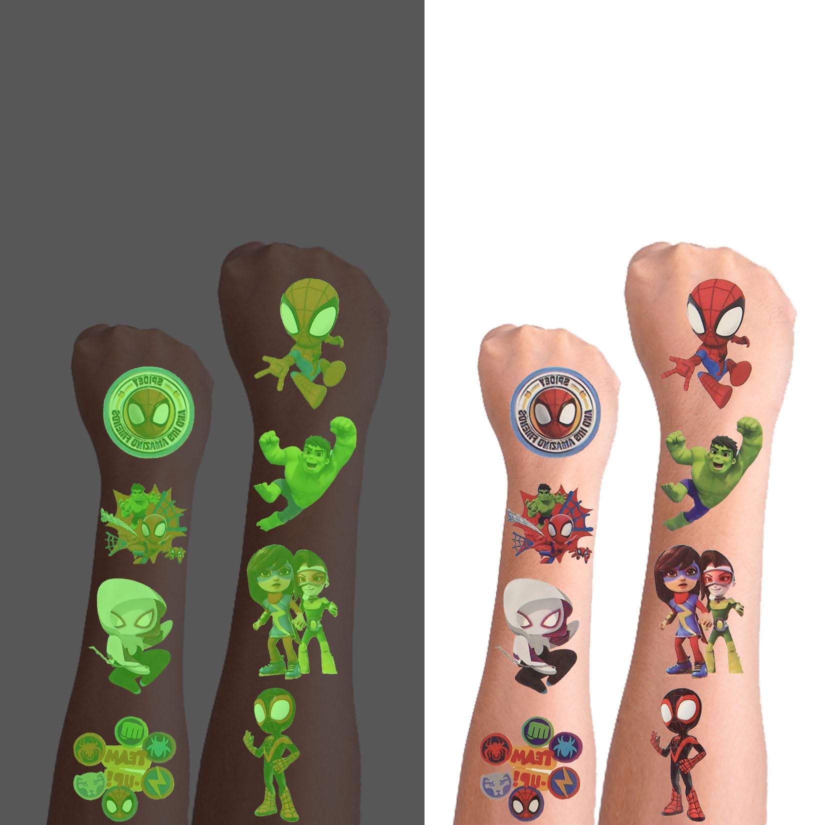 Temporary Tattoos for Kids, 180 Pcs Luminous Tattoos Temporary for Boys Kids, Glow In The Dark Tattoos Stickers for Birthday Party Supplies Favors, Anime Favors Decorations - 8 Sheets