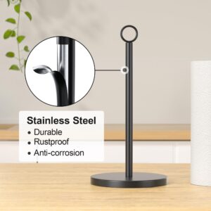 Black Paper Towel Holder Countertop - Free Standing Paper Towel Holder Stand for Kitchen Rolls, Non Slip Paper Towel Roll Holder, Modern Kitchen Countertop Organizer Fits Most Size Paper Roll