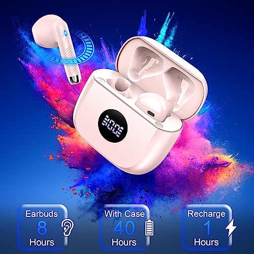 Wireless Earbuds, Bluetooth 5.3 Ear Buds LED Power Display Headphones Bass Stereo, Earbuds in-Ear Noise Cancelling Mic, 40H Playback Mini Case IP7 Waterproof Sports Earphones for Android iOS