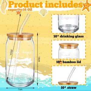 Hsei 10 Pieces Thank You Gifts Bulk Inspirational Employee 16oz Glass Cups with Lids and Straws Funny Drinking Can Shaped Glass Cups Tumbler for Employee Coworker Friends Teacher Beer Wine Iced Coffee