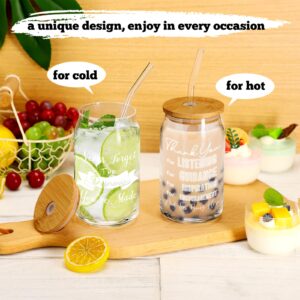 Hsei 10 Pieces Thank You Gifts Bulk Inspirational Employee 16oz Glass Cups with Lids and Straws Funny Drinking Can Shaped Glass Cups Tumbler for Employee Coworker Friends Teacher Beer Wine Iced Coffee