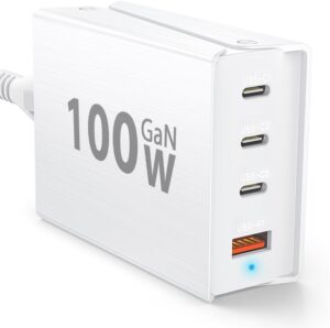 usb charger block,fast usb c plug 100w 4 port pd wall charger adapter plug cube,compact gan super fast type c charging station hub for iphone15 plus 14 13 12 pro max, ipad pro, samsung and more